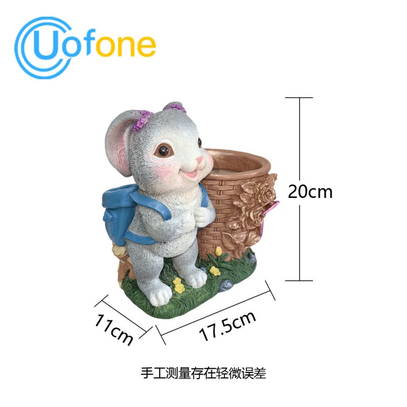 可爱兔子花盆摆件树脂工艺品花园庭院装饰品仿真兔子草地场景布置
