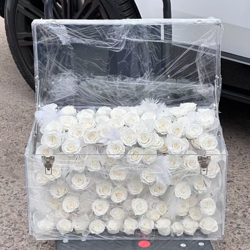 厂家直发玫瑰永生花巨型行李箱高级感花盒送女友闺蜜生日礼物批发