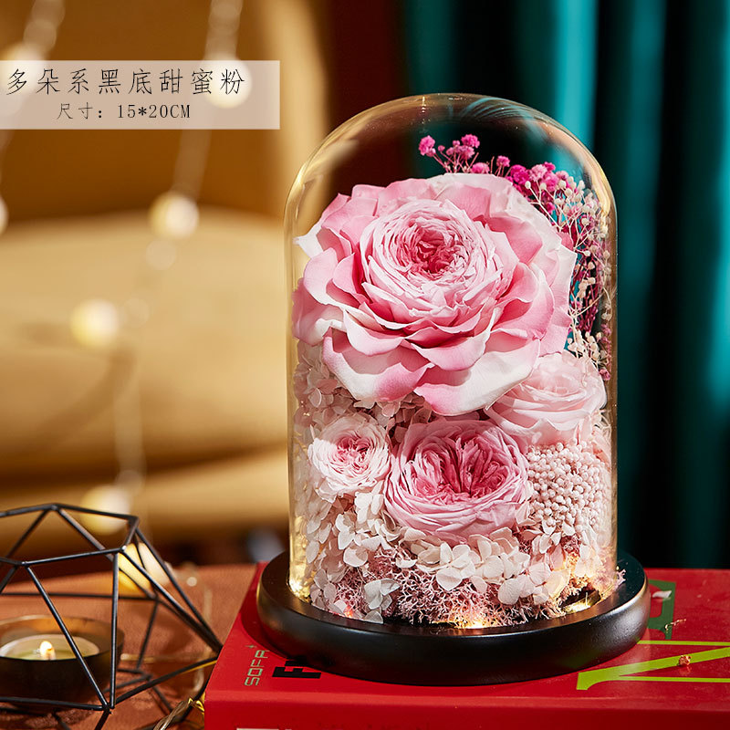 永生花玻璃罩成品玫瑰批发 情人节礼物保鲜花永生花礼盒一件代发