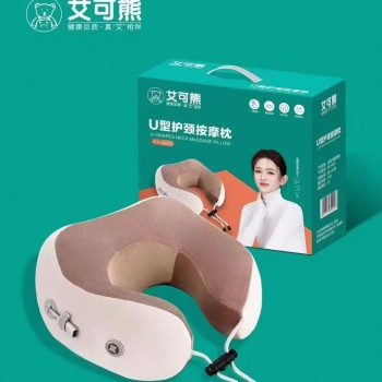 艾可熊按摩枕颈椎按摩器家用老年礼品敲打按摩披肩加热震动U型枕