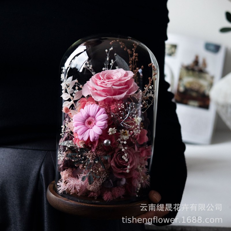 GLORIOUS永生花成品玫瑰保鲜花带灯高级感送女友七夕情人节礼物