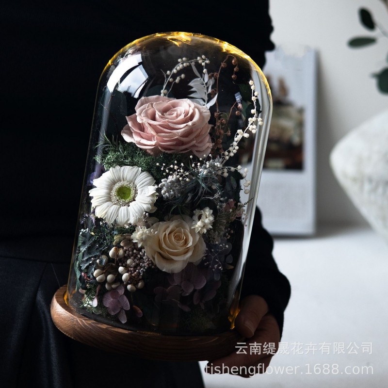 GLORIOUS永生花成品玫瑰保鲜花带灯高级感送女友七夕情人节礼物