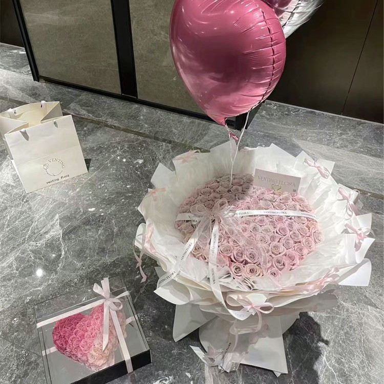 轻奢永生花仿真香皂花七夕芭蕾风送女友玫瑰花束蝴蝶结曼塔玫瑰花