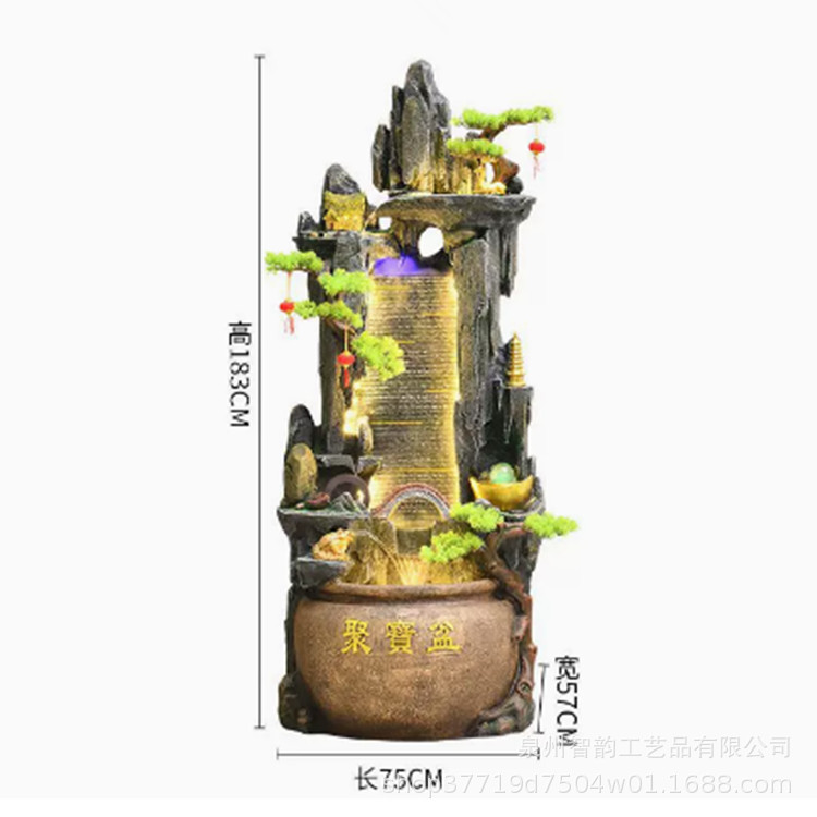 中式假山流水喷泉风水轮生财摆件循环水客厅落地招财鱼缸开业礼品