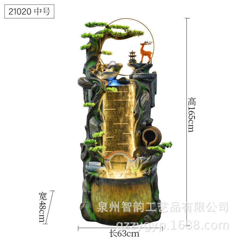 中式假山流水喷泉风水轮生财摆件循环水客厅落地招财鱼缸开业礼品