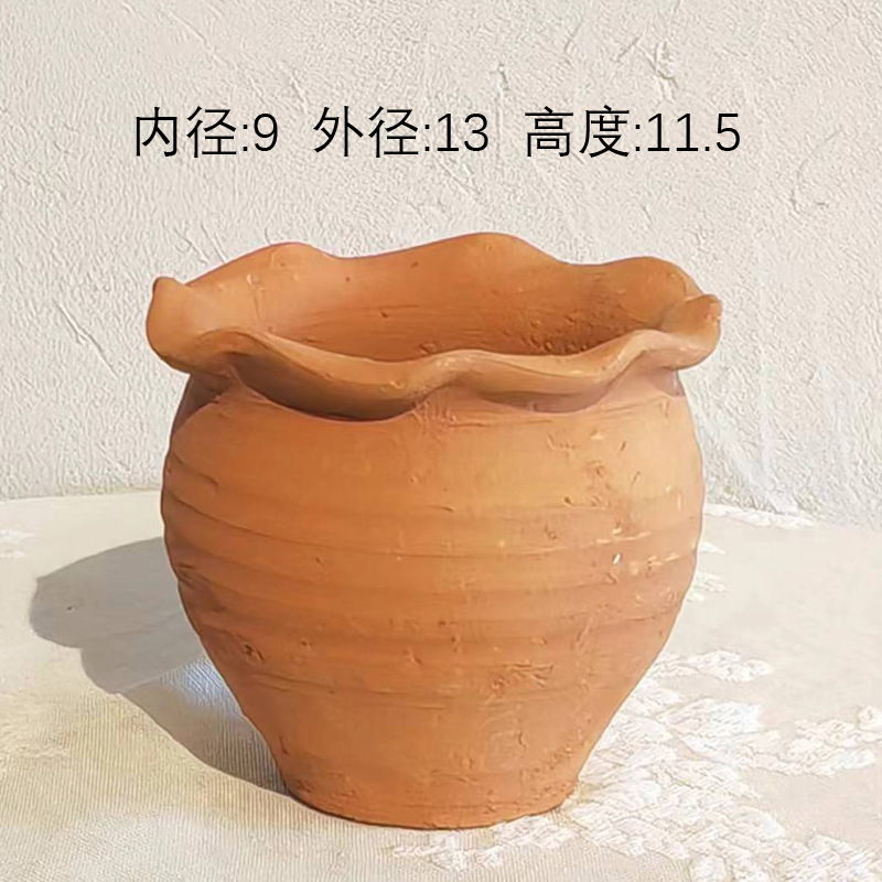 复古手工陶瓷粗陶花瓶水培器皿花园装饰客厅摆件多彩干花双耳花瓶