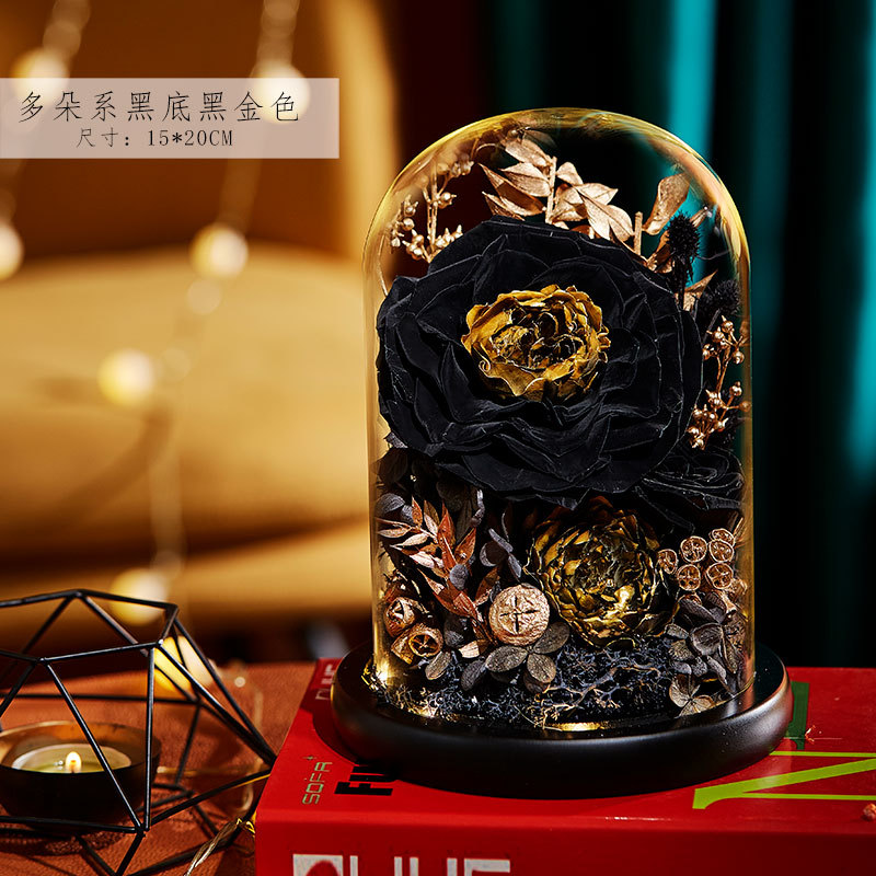 永生花玻璃罩成品玫瑰批发 情人节礼物保鲜花永生花礼盒一件代发