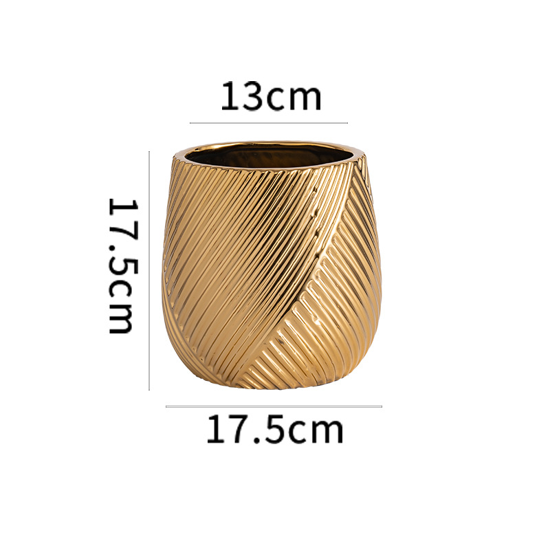 金色陶瓷花盆家用欧式插花花瓶仿真花装饰品摆件简约绿植盆栽厂家