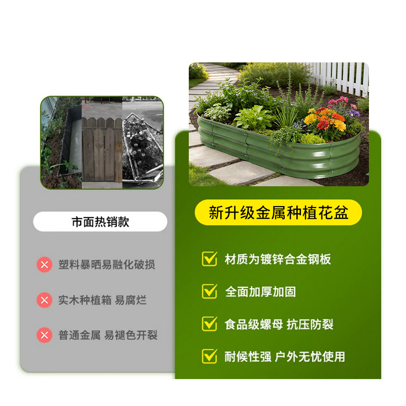 跨境户外移动金属种植箱园林花园床种植箱种菜床阳台屋顶别墅花箱