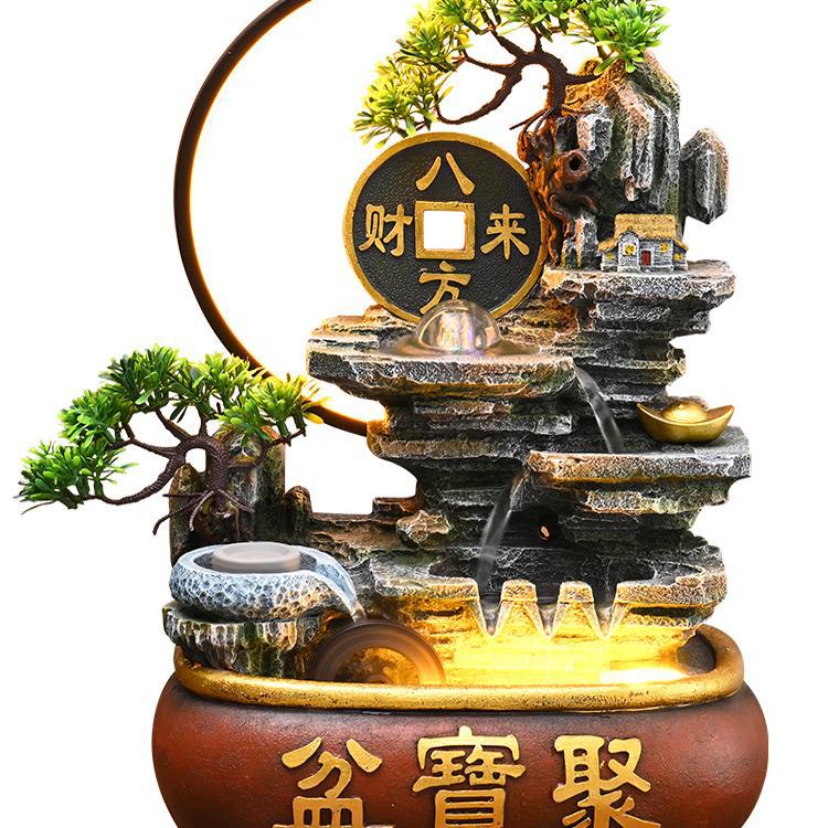 假山流水喷泉客厅循环水景观招财风水轮办公室生财桌面加湿器摆件