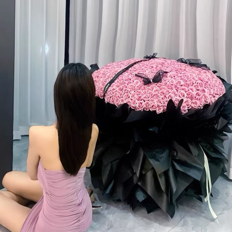 999朵玫瑰花粉假花仿真花束送人女朋友永生花香皂花高级感情人节