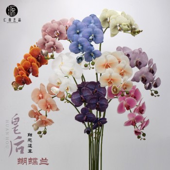 工厂直销 皇后蝴蝶兰7头长枝假花绢布过胶手感仿真花家居婚庆装饰