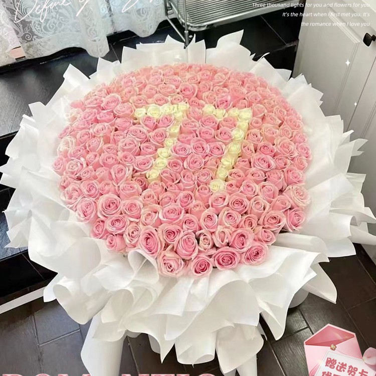 鲜花999同北京束99朵玫瑰花199速递上海配送城生日订婚七夕