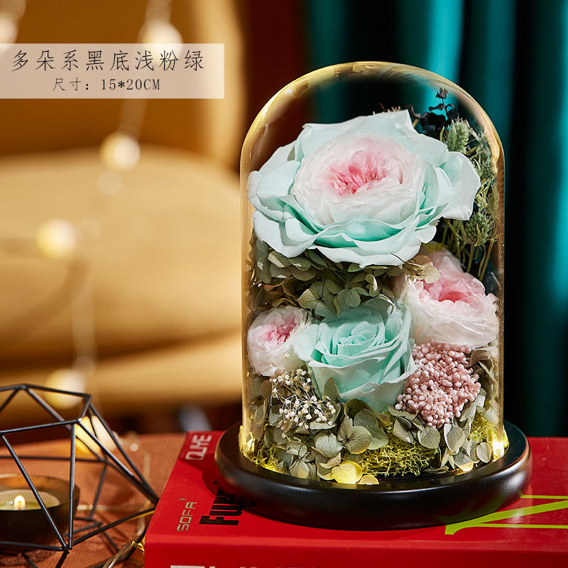 永生花玻璃罩成品玫瑰批发 情人节礼物保鲜花永生花礼盒一件代发