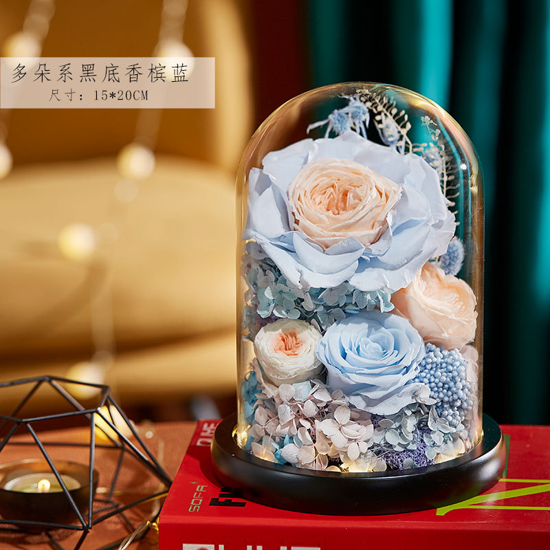 永生花玻璃罩成品玫瑰批发 情人节礼物保鲜花永生花礼盒一件代发