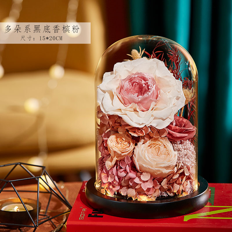 永生花玻璃罩成品玫瑰批发 情人节礼物保鲜花永生花礼盒一件代发