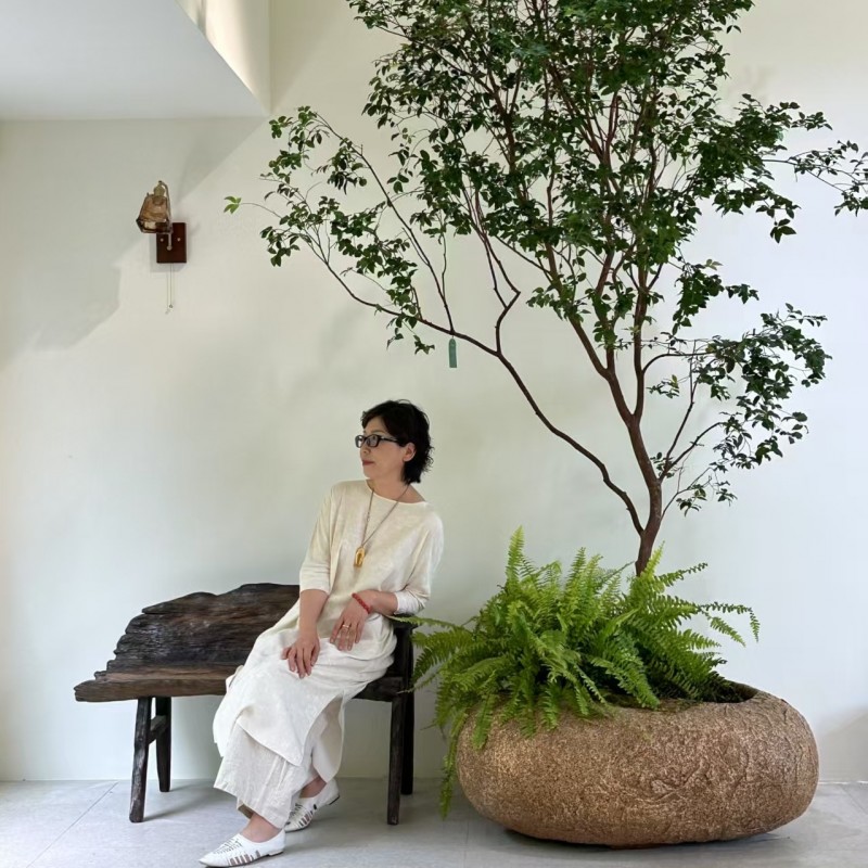 侘寂风落地特大口径镁泥花盆阳台户外庭院花园天台大号绿植种植盆