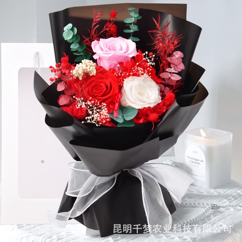 永生花玫瑰花花束礼盒包装伴手礼圣诞情人母亲节礼品跨境热销