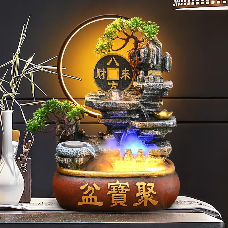 假山流水喷泉客厅循环水景观招财风水轮办公室生财桌面加湿器摆件