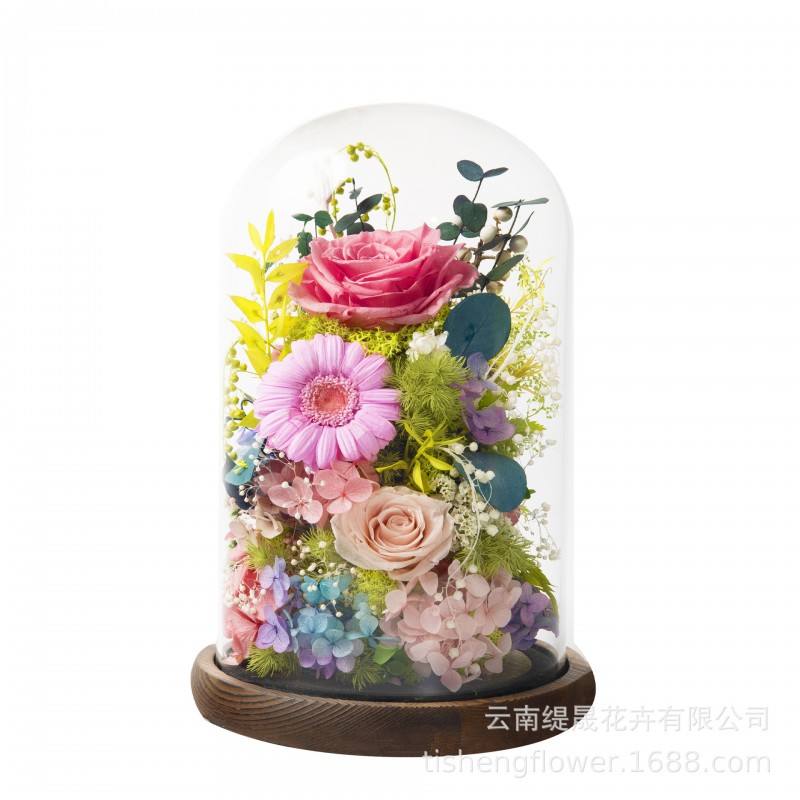GLORIOUS永生花成品玫瑰保鲜花带灯高级感送女友七夕情人节礼物