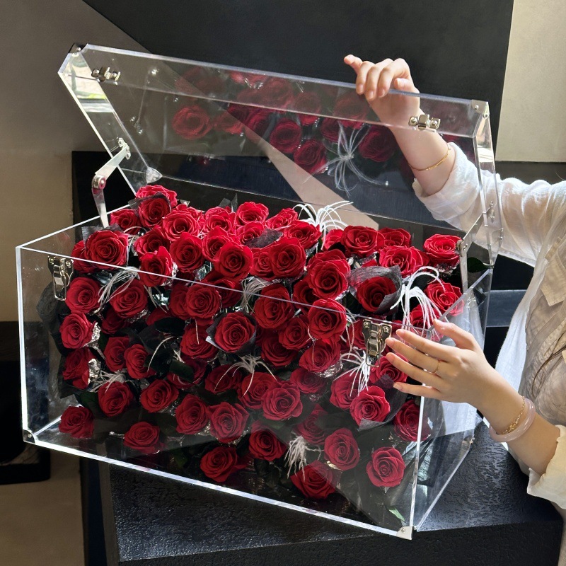 厂家直发玫瑰永生花巨型行李箱高级感花盒送女友闺蜜生日礼物批发