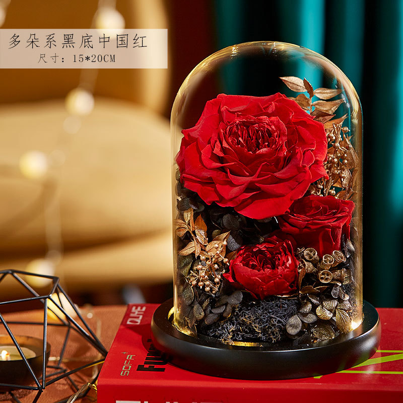 永生花玻璃罩成品玫瑰批发 情人节礼物保鲜花永生花礼盒一件代发