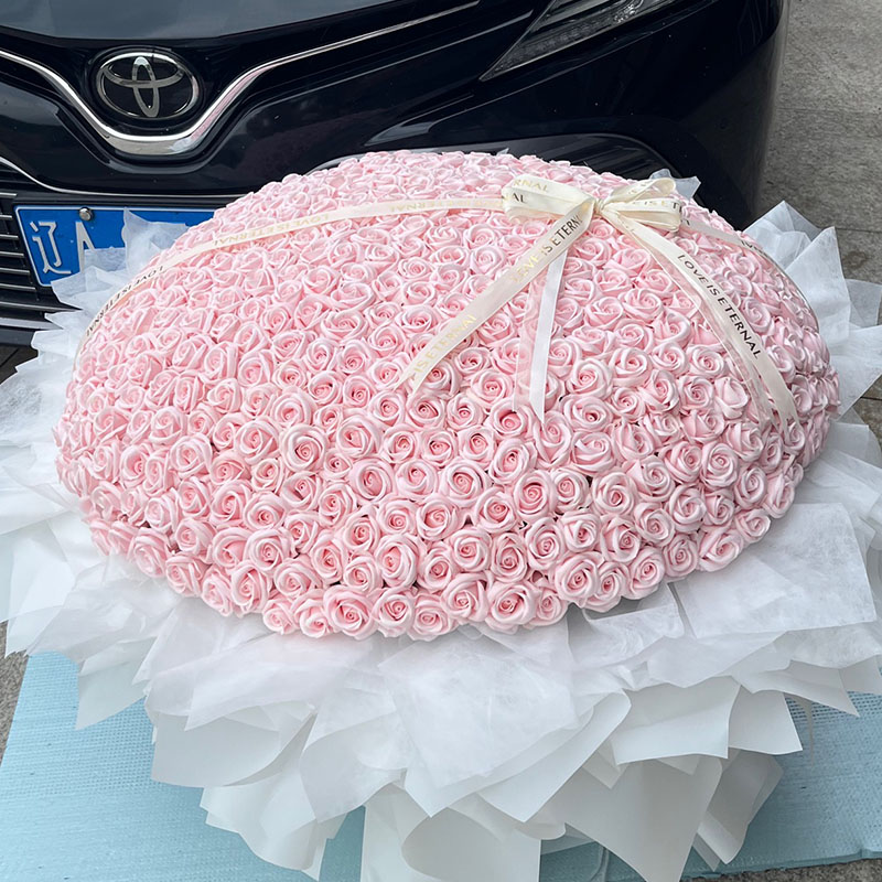 999朵玫瑰花粉假花仿真花束送人女朋友永生花香皂花高级感情人节