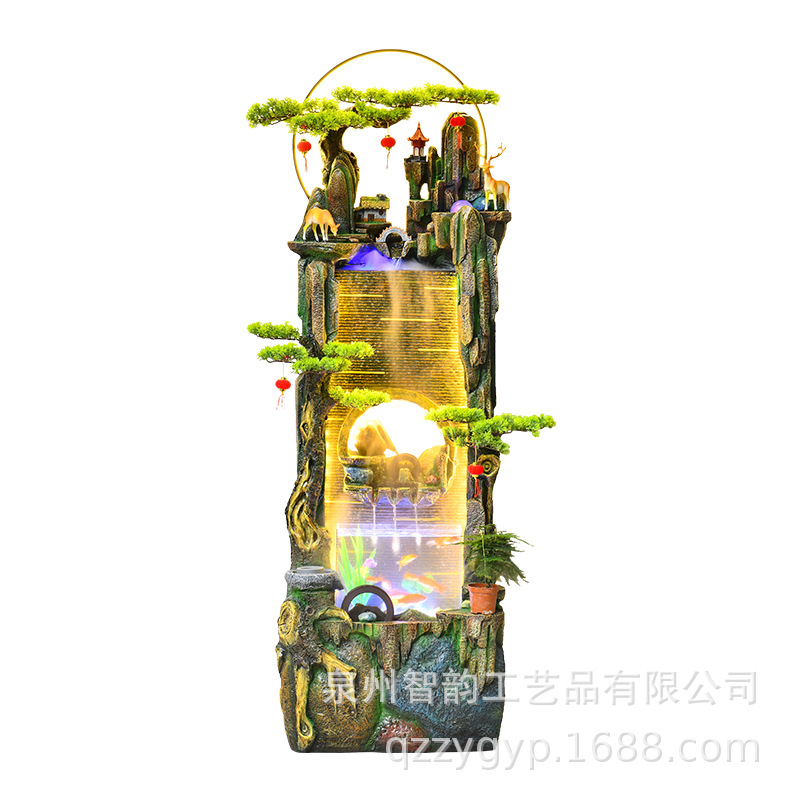 中式假山流水喷泉风水轮生财摆件循环水客厅落地招财鱼缸开业礼品