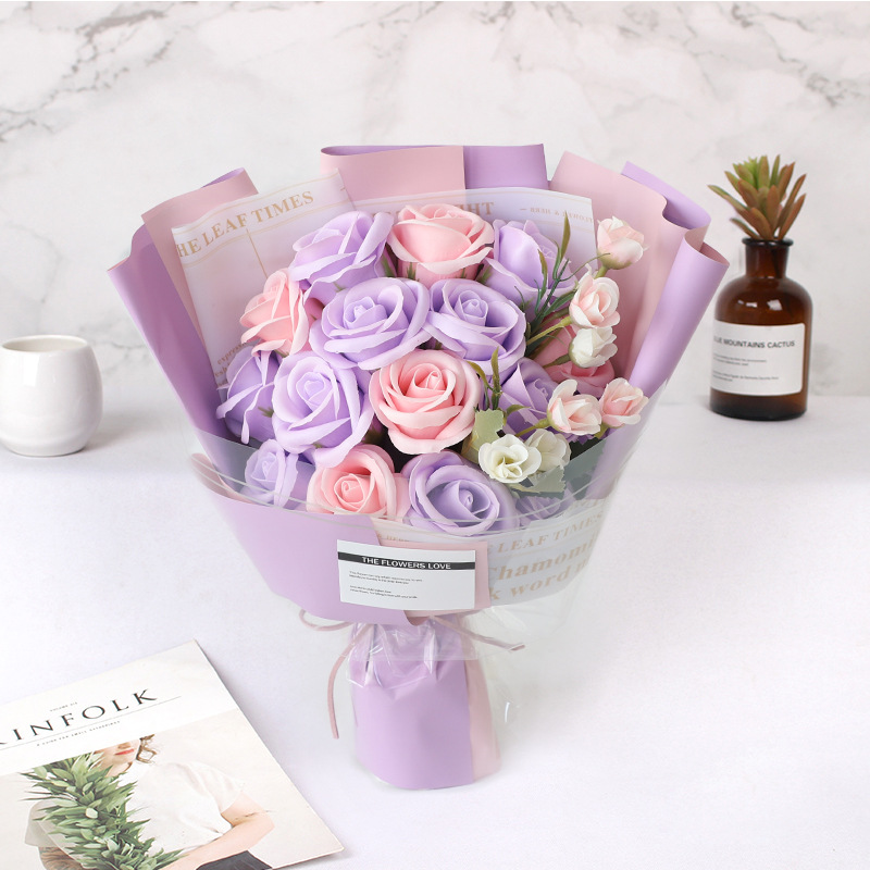 永生花玫瑰香皂花假花束成品干花送女友教师节礼物康乃馨肥皂花
