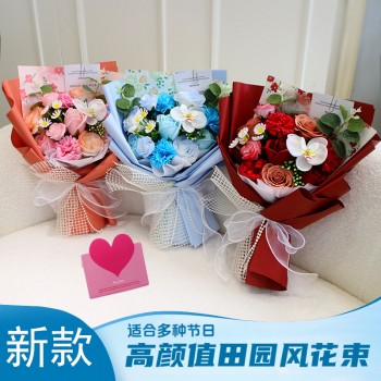亚马逊爆款仿真玫瑰花束成品批发高级感生日礼物跨境蝴蝶兰香皂花