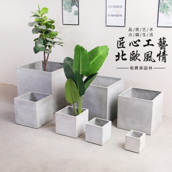 正方形ins水泥花盆 北欧风格落地盆 简约创意室内庭院园林绿植盆