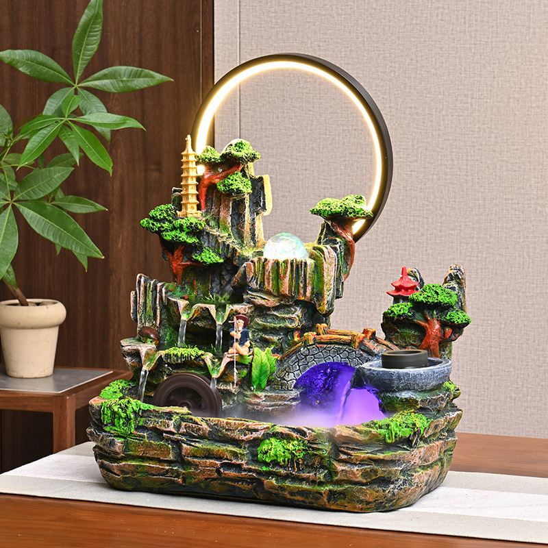桌面流水摆件办公室加湿器客厅喷泉循环水招财景观风水轮装饰摆件