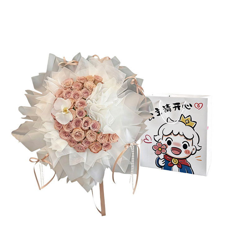 蝴蝶兰月亮19朵曼塔玫瑰花束生日纪念日送女友闺蜜轻奢花艺礼物
