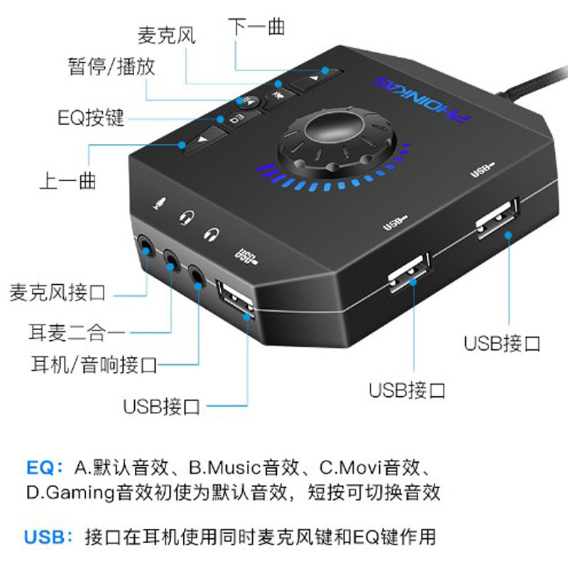 跨境usb外置声卡台式电脑笔记本PS4外接7.1音频转换器免驱动游戏