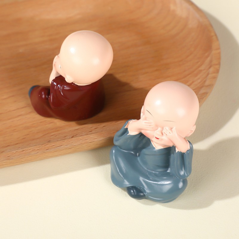 小和尚摆件车载家居装饰工艺品创意禅意配件桌面茶桌小摆件茶树脂