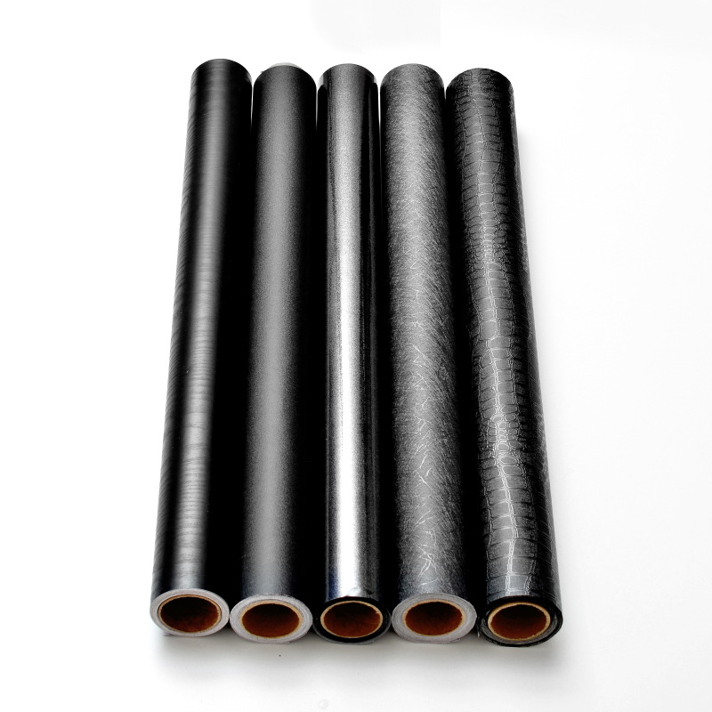 跨境自粘黑色墙纸防水家具翻新即时贴橱柜桌面翻新壁纸 家具改色