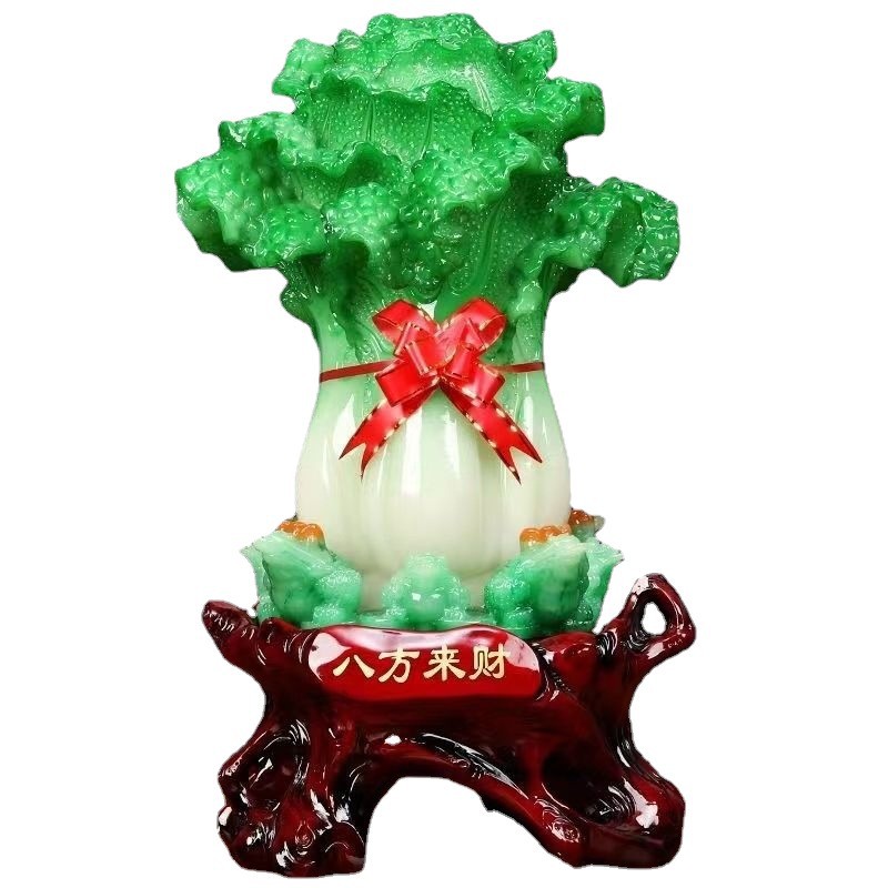 八方来财玉白菜福气酒柜摆件高级感树脂发财工艺品开业乔迁礼品