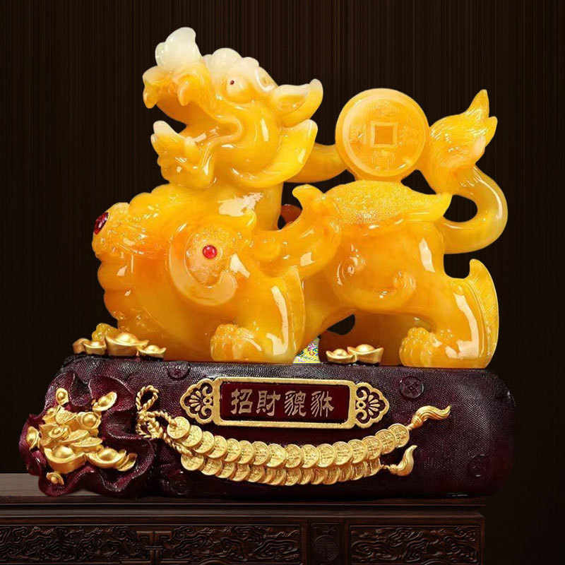 发财貔貅仿黄玉摆件中式家居办公室玄关客厅电视柜店铺开业礼品