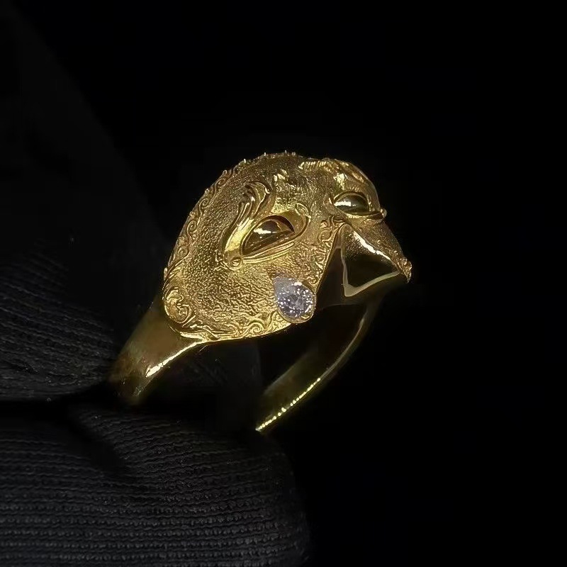 小众设计水滴神秘面具戒指中古冷门个性独特复古精致高级感食指戒