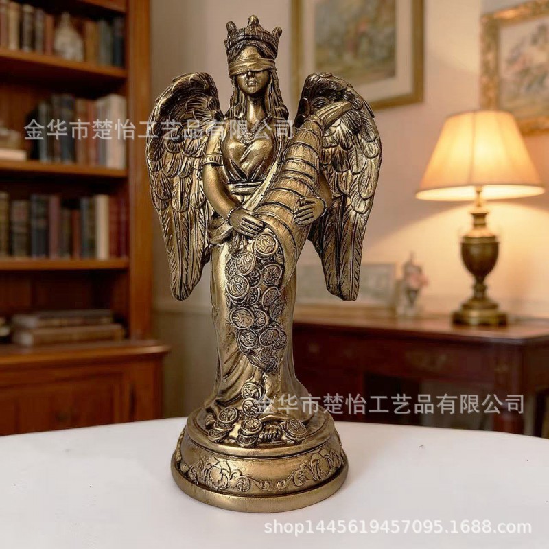 财富女神笔筒跨境复古树脂工艺品办公室摆件收藏品北欧风批发仿铜