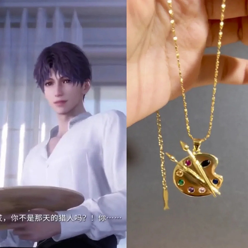 2024新款画板毛衣链欧美创意调色盘吊坠项链艺术家气质锆石饰品新