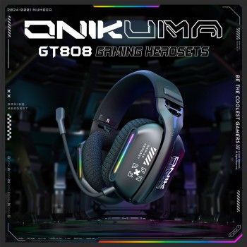 跨境新品ONIKUMA GT808 无线游戏耳麦主动降噪头戴式蓝牙耳机2.4G