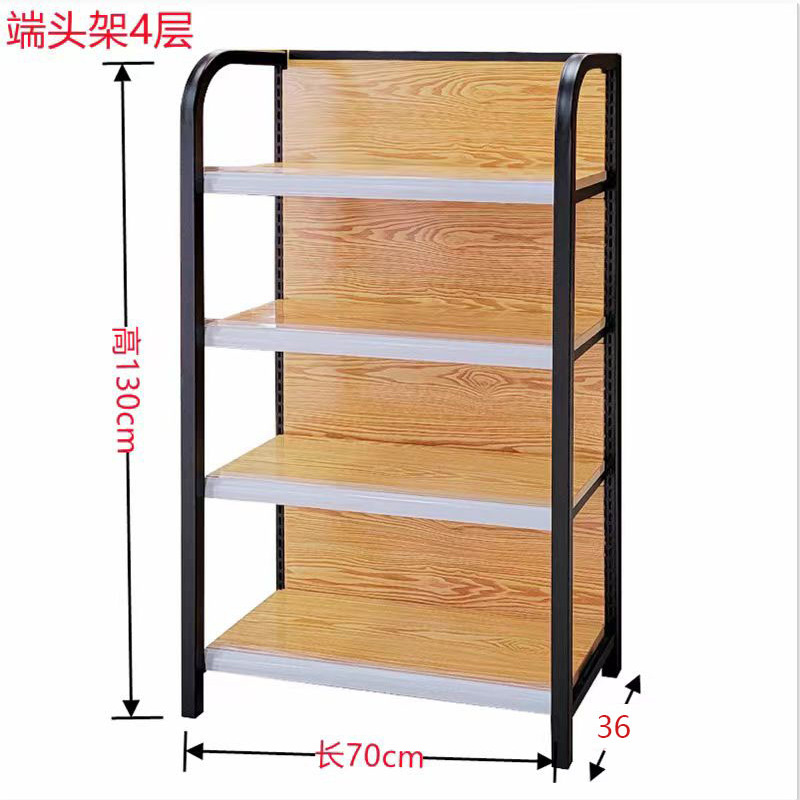 超市货架展示架四柱木纹置物架便利店商超小卖部文具店母婴店货架