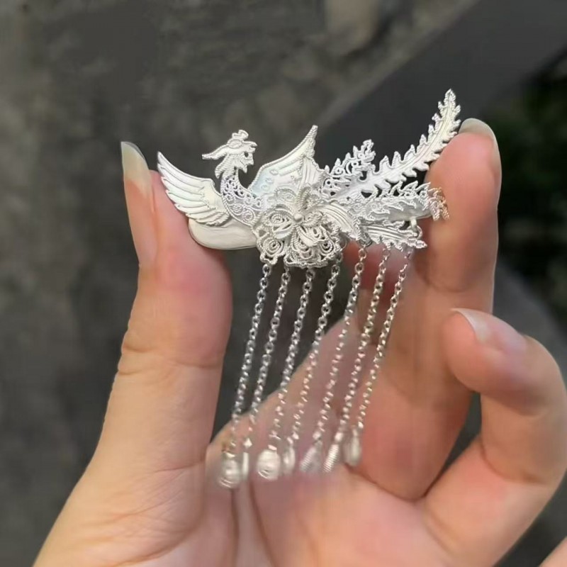 中式国风复古灵动凤凰设计古典搭配汉服造型精致步摇流苏鸭嘴夹