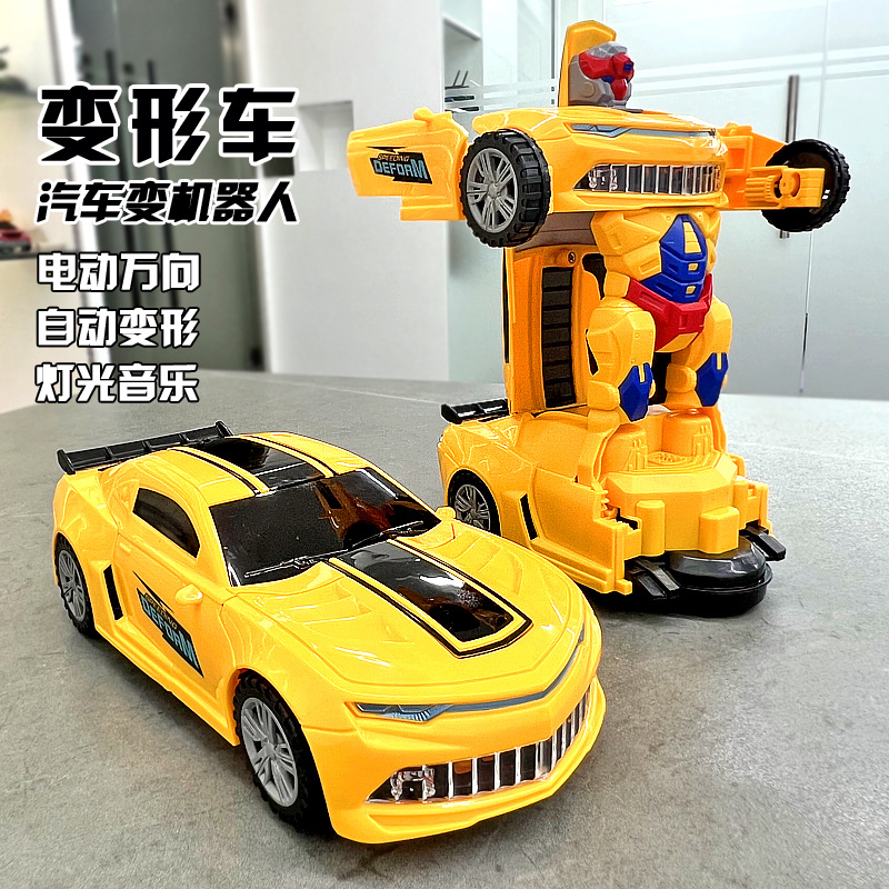 跨境电动万向变形警车赛车灯光音乐自动变形机器人儿童玩具车批发