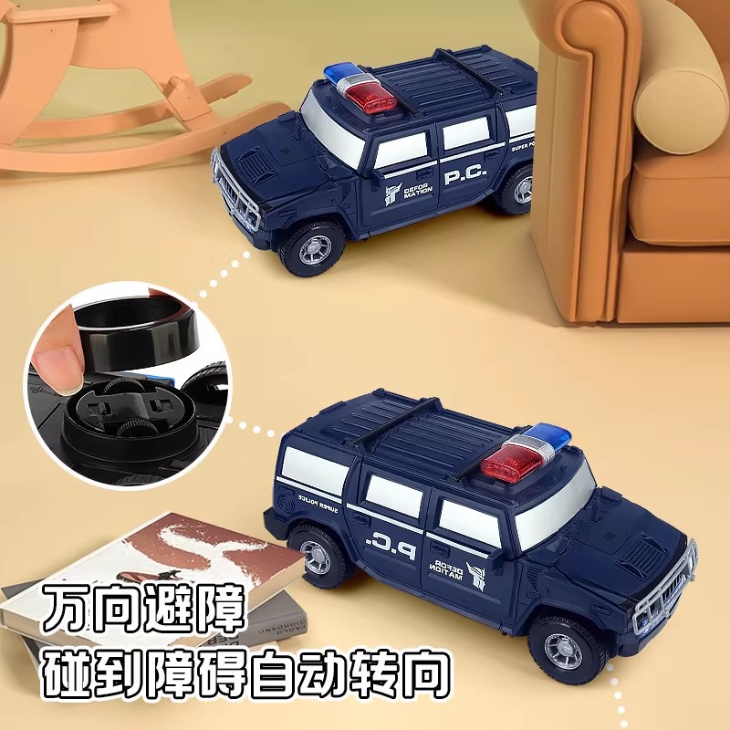 电动变形悍马警车万向360度旋转灯光音乐投影汽车儿童玩具机器人