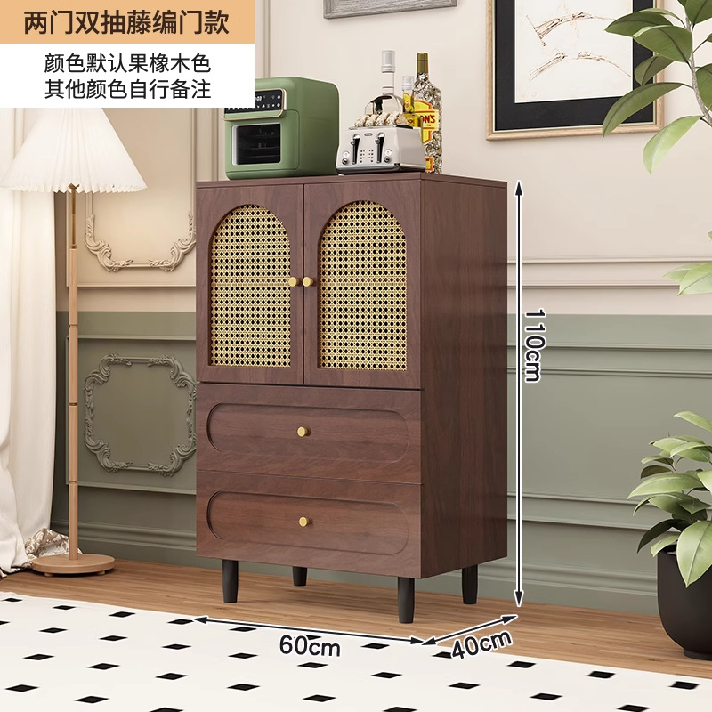 法式餐边柜客厅靠墙一体茶水柜藤编储物柜家用防尘收纳柜复古斗柜