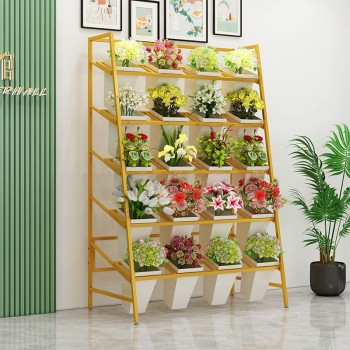 花店花架鲜花展示架铁艺梯形多层摆放架室内醒花桶置物架子花卉架