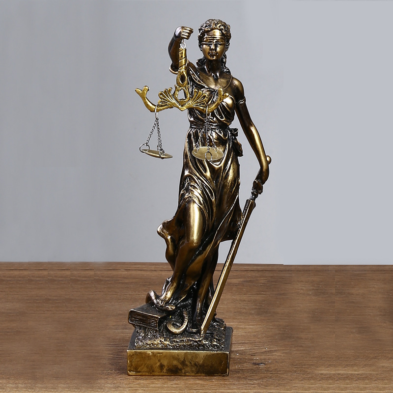 仿古铜女神忒弥斯雕塑雕像律师办公室公平小雕像正义法律天平摆件
