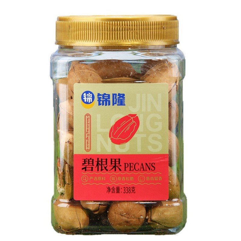 锦隆量贩碧根果批发338g包装果仁罐装大颗粒坚果零食长寿果批发